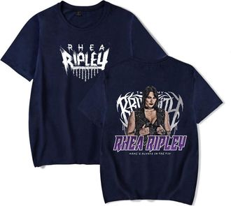 Generic Rhea Ripley T-Shirt Unisex Round Neck Short Sleeve Tee Casual Streetwear Tops (Navy,L)