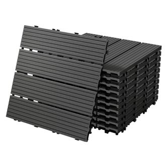 ECD Germany Ecd Germany - Baldosas De Patio Wpc De 30x30 Cm 11 Piezas Por 1m&sup2; Con Aparencia De Madera Antracita Con Sistema De Drenaje Y Instalaci&oacute;n Mediante Clic