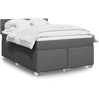 vidaXL Vidaxl - Cama Box Spring Con Colch&oacute;n Tela Gris Oscuro 160x200 Cm