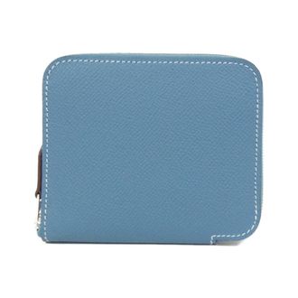 Herm&egrave;s Blue Epsom Leather Silk Coin Purse/Coin Case (Pre-Owned)