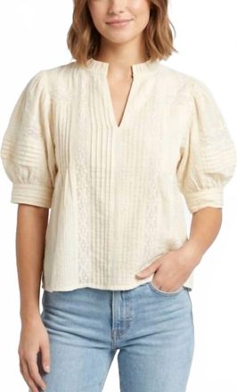 THML Clothing V-Neck Elbow Sleeves Lace Top In Cream