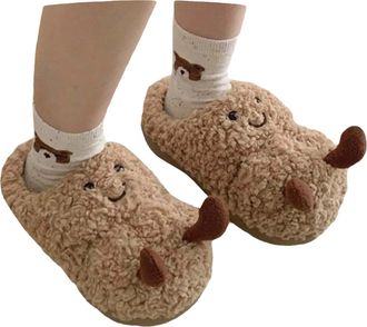 Generic Funny Cartoon Croissant Plush Slippers Warm Fluffy House Slipper for Women and Men Winter Indoor Shoes Soft Cotton Footwear for Couples with Cozy Anti