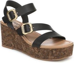 Blowfish Ali Buckled Wedge Sandal in Black Faux Leather at Nordstrom Rack, Size 7.5