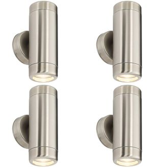 Loops 4 PACK Up & Down Twin Outdoor Wall Light - 2 x 7W GU10 LED - Stainless Steel in Metallics