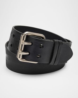Saint Laurent Men & apos;s Leather Double-Pin Buckle Belt