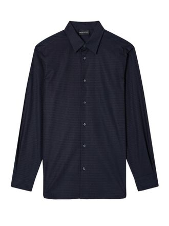 Emporio Armani Navy Blue Logo Jacquard Shirt