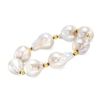 Ross-Simons 13-14mm Cultured Baroque Pearl Stretch Bracelet With 14kt Yellow Gold
