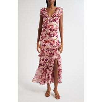 Cinq &agrave; Sept Ora Trailing Hibiscus Sleeveless Maxi Dress in Blush Petal Multi at Nordstrom, Size 0