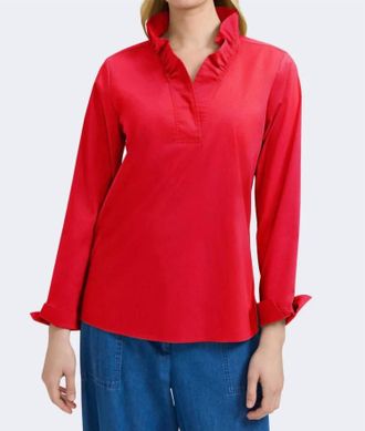 Foxcroft Tammy Ruffle Collar Top In Red