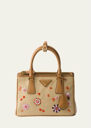Prada Galleria Floral Embroidered Leather Tote Bag