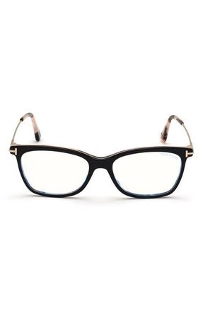 Tom Ford 50mm Square Optical Glasses in Pink Havana /Blue Block at Nordstrom