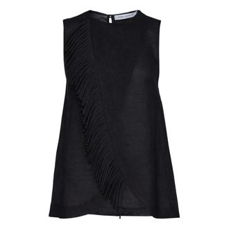 Simona Corsellini Sleeveless Tops, female, Black, Size: XS Top incrociato con frangia in organza semitrasparente