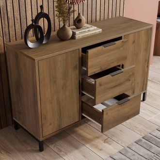 Matteo Dark Oak Sideboard Cabinet - 2 Doors, 3 Drawers & Adjustable Shelf in Dark Brown