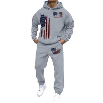 Generic Mens Casual Tracksuits American Flag Printed Long Sleeve Pullover Tracksuit Set Casual Sports Fleece Hoodie and Joggers Sweatpants Set Warm Comfortabl