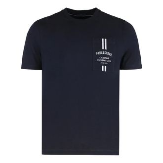 Paul & Shark Tops, Heren, Blauw, M, Katoen, Cotton T-shirt met ronde hals