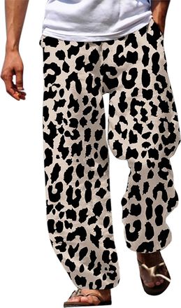 Generic Mens Hippie Trousers - Leopard Print, Harem Pants Mens Japanese Casual 3D Print Trousers Drawstring Pockets Comfortable Lightweight Track Pants Mens L
