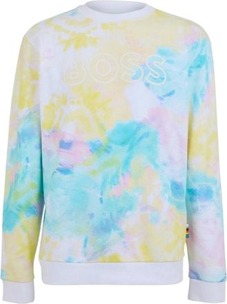 HUGO BOSS Heren-sweatshirt met tie-dye-print, normale pasvorm (Wit)