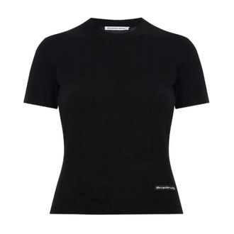 Alexander Wang Trui met ronde hals en korte mouwen van fleece - Dames - Ronde hals truien - Zwart - S - Polyester - Truien & Vesten
