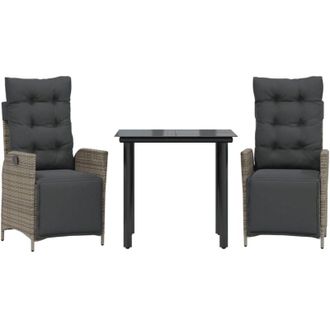 vidaXL Vidaxl - Set Comedor De Jard&iacute;n 3 Piezas Con Cojines Rat&aacute;n Sint&eacute;tico Gris