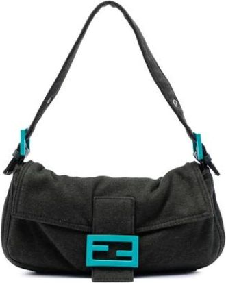 Fendi Pre-owned Shoulder Bags, female, Green, Size: ONE SIZE Pre-owned Wool Shoulder Bag