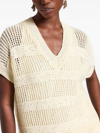 PESERICO Womens V-Neck Open Knit Top Ss26 W