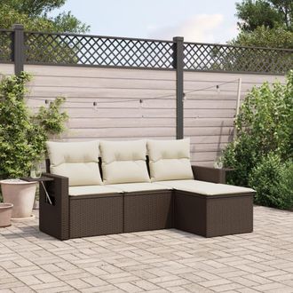 vidaXL Set De Sof&aacute;s De Jard&iacute;n 4 Pzas Y Cojines Rat&aacute;n Sint&eacute;tico Marr&oacute;n Vidaxl