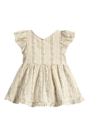 Rylee + Cru Lila Floral Print Cotton Romper in Natural at Nordstrom, Size 12-18M