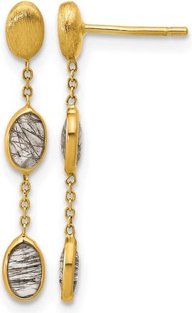 Diamond2Deal 14K Yellow Gold Drop Earrings with Natural Phenomena Quartz