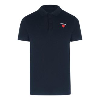 Moschino Mens Love Heart Logo Navy Blue Polo Shirt Cotton - Size X-Large