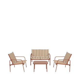 DRAWER Sal&oacute;n de jard&iacute;n para 4 personas con rayas en acero y textilene - Terra