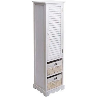 Hhg Non utilizzato] Cassettiera arredo bagno HHG 674 vintage sportello e ceste removibili legno di paulonia bianco