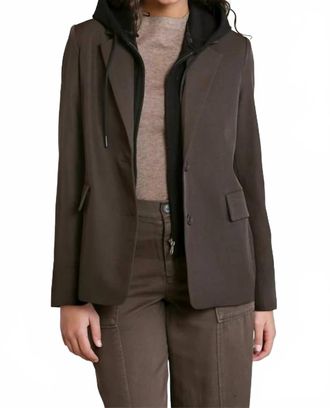 Dex Clothing Detachable Hooded Blazer Jacket In Dark Brown/black