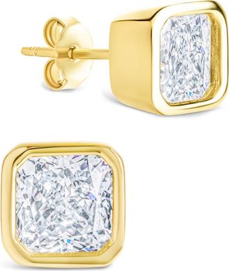 Sterling Forever Asscher-Cut Cubic Zirconia Stud Earrings in Gold at Nordstrom