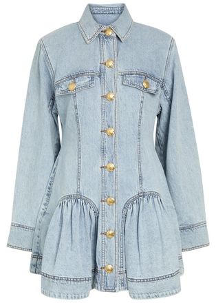 Aje Aje Noa Gathered Denim Mini Dress - Blue - 12 (UK12 / M)