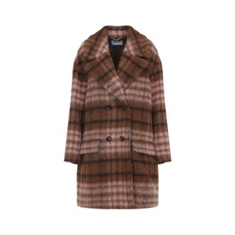 Moschino Womens Check Coat - Brown Wool - Size EU 34 (Womens)