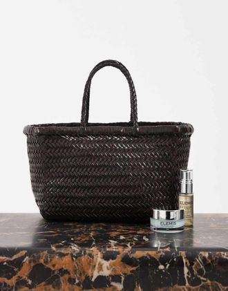 Dragon Diffusion Bamboo Triple Jump - Borsa piccola in pelle intrecciata marrone scuro