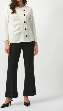 Joseph Ribkoff Pleated Button Front Long Sleeve Top In Off-White