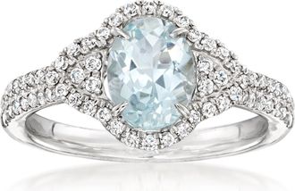 Ross-Simons Aquamarine and. Diamond Ring in 14kt White Gold