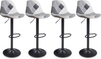 IDMarket Lote De 4 Taburetes De Bar Karl Patchwork Negro, Gris Y Blanco Con Patas Negras