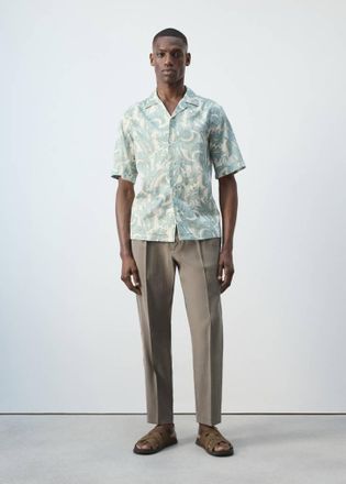 Mango Camicia cotone stampa collo bowling verde pastello - Uomo - XS - MANGO MAN