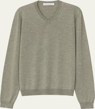 Iris Von Arnim Mens Wool, Silk and Linen Knit V-Neck Sweater