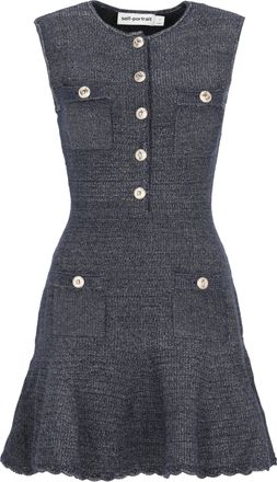 Self Portrait Denim Midi Dress With Jewel Buttons And Flared Skirt