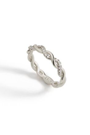 Mint & Lily Dainty Pave Twist Stacking Ring in 925 Sterling Silver at Nordstrom, Size 10