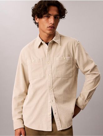 Calvin Klein Jeans Calvin Klein Mens Corduroy Pocket Easy Shirt - Beige - 2XL