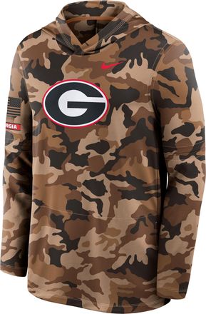 Nike Georgia Military Appreciation Nike Mens Dri-FIT College Long-Sleeve Hooded Top in Brown | 03B92EAGBN-954