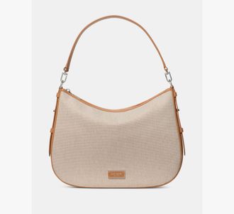 Kate Spade New York Womens Liv Canvas Large Hobo Bag in Beige | Canvas