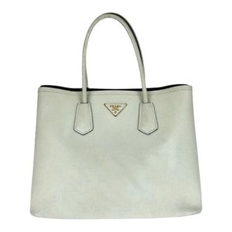Prada Pre-owned Tote Bags, female, White, Size: ONE SIZE Pre-owned Leather Triangle Logo Tote Bag