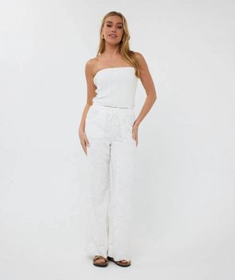 Esqualo Tania Embroidery Flowers Trousers In Off White