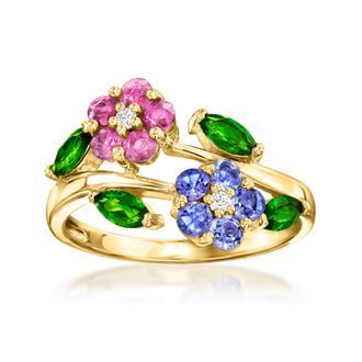 Ross-Simons Multi-Gem Flower Ring in 18kt Gold Over Sterling