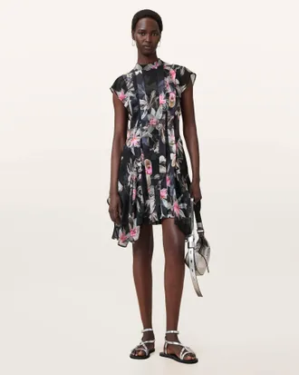 AllSaints Fleur Printed Asymmetric Mini Dress
